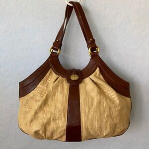 Brahmin Brown Leather & Woven Straw Shoulder Bag