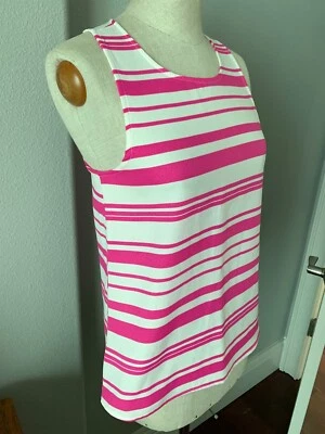 Women's Tank Top Sleeveless RETRO VIBE PINK Horizontal Stripes Scoop Neck Zipper - Image 1 of 4