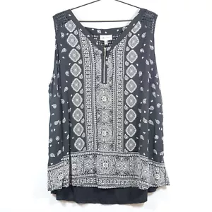Autograph Hi Low Top Womens Size 24 Black White Viscose Sleeveless V Neck Casual - Picture 1 of 5