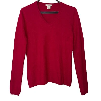 Suéter Pullover Diseño Vertical Suave 100% Cachemira Mujer Rojo Cuello en V Talla Pequeña Foto 1 de 4
