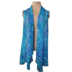 Susan Graver Blue Paisley Duster Vest Women's Large - Picture 1 of 6