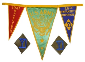 Original WWII 1941 Maneuvers 26th Infantry Division Banner Pennant & Patches - Picture 1 of 4