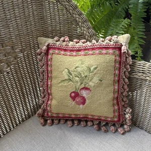 Aubusson style FRENCH COUNTRY Needlepoint Pillow W Insert Radishes Petit Point! - Bild 1 von 7