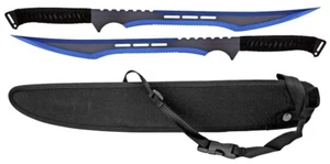 2pc 27" Dual Weld Twin Master Sword Machete Set w/ Nylon Sheath 440 Steel Blue - Picture 1 of 2