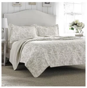 Laura Ashley Home Amberley Toile 3pc Cotton Quilt Set King New - Picture 1 of 4