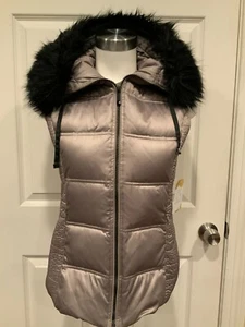 BCBG Max Azria Camel Puffer Vest W/ Detachable Faux Fur Trimmed Hood, Size S - Picture 1 of 9