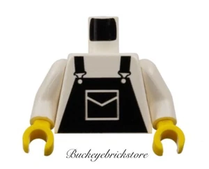 Lego Minifigura TORSO MONOS NEGROS Camisa Blanca con Bolsillo Ciudad Clásica Raro - Imagen 1 de 1