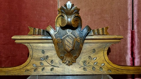 Scroll leaf crowned carving door pediment - Antique French architectural salvage Cover