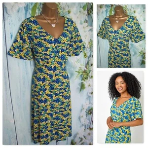 NEW LADIES ROMAN DRESS SIZE 16 PETITE, Blue Floral Print jersey Stretch Dress - Picture 1 of 15