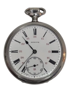 Vintage Swiss Zenith Metal Pocket Watch - Open Face - 24 Hours Dial - Picture 1 of 15