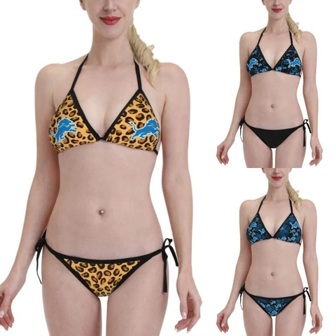 2PCS Detroit Lions Women's Bikini Lace Up String Bathing Suits Swimsuits Cover