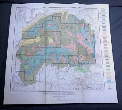 1898 Battlement Mesa Forest Reserves Antique Color Map US Geological Survey - Image 1 of 3