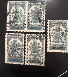 1934 - 40-CENTS MEXICO stamp Aereo -Pajaro Azteca used(5 STAMPS) - Picture 1 of 2
