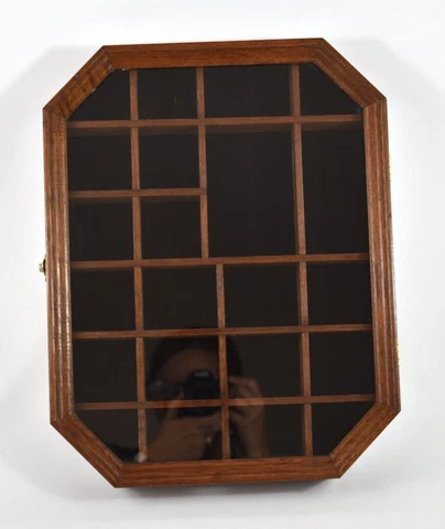 Vintage Wood Glass Door Curio Cabinet Display Case Wall Mount Typeset Shadow Box Cover