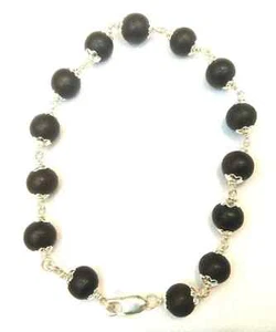 Ebony Bracelet / Karungali Bracelet In Pure Silver - 8 mm, 8 inch length - Picture 1 of 3