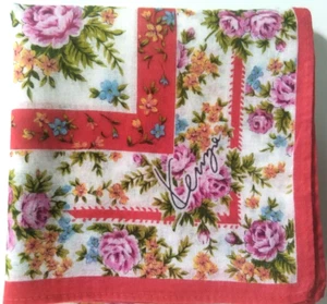 USED HANDKERCHIEF VINTAGE BANDANA FLORA PATTERN COTTON 17" POCKET SQUARE HANKY - Picture 1 of 3