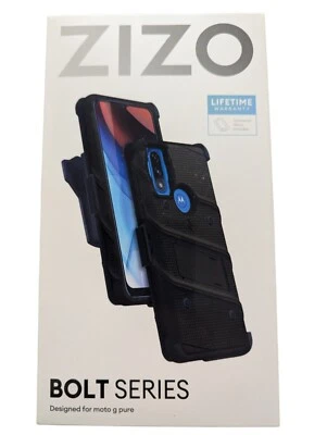 Y9. 适用于摩托罗拉 Moto G Pure - ZIZO BOLT 捆绑出售物品 带钢化玻璃 - 黑色 — 第 1/2 张图片