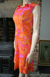 Vintage JEANNIE BRAND JERSEY Orange Pink 60s Nylon Wiggle Pencil Dress S