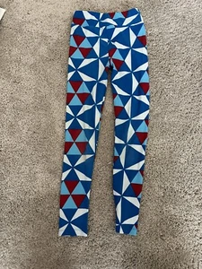 LuLaRoe Girls Leggings Kids L/XL Blue White Red Triangle - Picture 1 of 4
