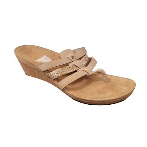 Sandali Ugg Thong donna taglia 11 Maddie beige pelle sughero zeppa slip on cinturino