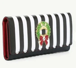 Loungefly Disney Nightmare Before Christmas Wallet Monster Wreath Stripes NEW - Picture 1 of 3