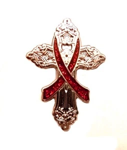Burgundy Awareness Ribbon Pin Religious Cross Cancer Cause Church Inspire New - Picture 1 of 9