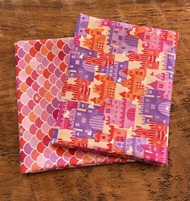 2 четверти квадратного ярда розовая фиолетовая русалка замки и гребешки хлопок ткань для квилтинга - Изображение 1 из 4