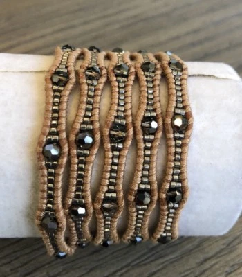 Nuevo Auténtico Brazalete Chan Luu Plata Noche Cinco Envolvente en Cuero Beige Foto 1 de 4