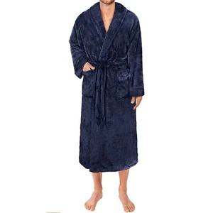 Van Hausen Men's Ultra Soft Navy Blue Fuzzy Fleece Robe One Size Fits Most - Picture 1 of 9