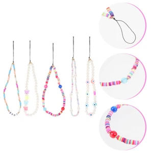 5 Pcs Mobile Phone Lanyard Pearl Chain Wrist Strap Charm Wristlet - Zdjęcie 1 z 12