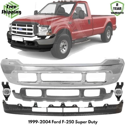 Front Bumper Chrome & Fog Light Assembly Kit For 1999-2004 Ford F-250 Super Duty - Изображение 1 из 4