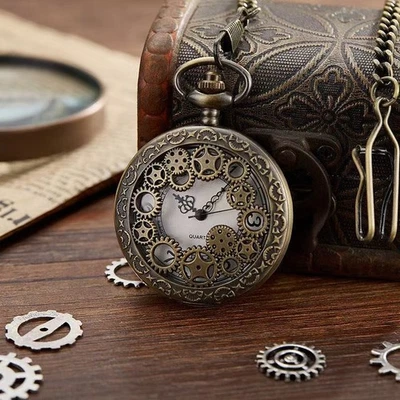 Reloj Bolsillo Hombre Cuarzo Diseño Retro Acero Inoxidable Caja Esqueleto Clásico Lujo Foto 1 de 4