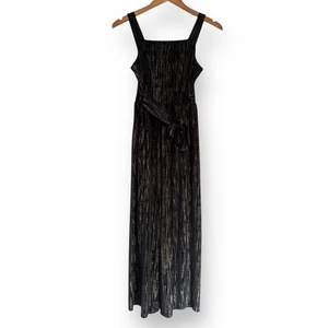 Zunie Girls Size 12 Velvet Jumpsuit Black Gold Sleeveless Shimmer Sleeveless - Picture 1 of 12