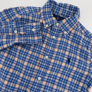 Ralph Lauren Boys Size 5 Long Sleeve Button Down Shirt Blue Plaid Pony Logo - Picture 1 of 8