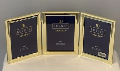 Burnes State Street Brass Triple 5x7 Hinged Frame Tabletop or Wall Never Used! - Image 1 of 4