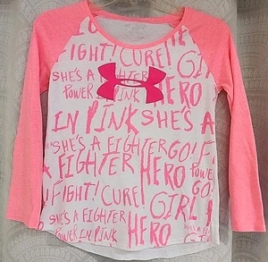Under Armour Shirt Large Youth weiß pink Cancer Awareness Langarm YLG T16 - Bild 1 von 2