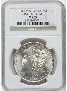 1880/79-S $1 VAM 8 Morgan Silver Dollar Medium S MS65 NGC - Picture 1 of 2
