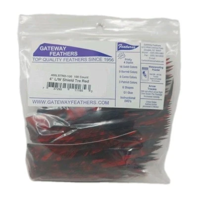 100 Pack Gateway Feathers 4" Left Wing: Shield Camo Tre Red 400LSTRD-100 - Image 1 of 3