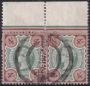 1887 JUBILÄUM SG205 4d GRÜN & BRAUN RANDPAAR EINZELSTEMPELUNG - Bild 1 von 1