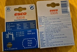 Klammern Tacker   esco   6mm     1200 Stück   Rücken 11,4mm  Stahl - Bild 1 von 1