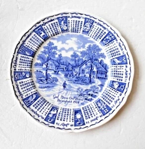 VINTAGE ALFRED MEAKIN 1974 ZODIAC CALENDAR PLATE BLUE STAFFORDSHIRE ENGLAND - Picture 1 of 6
