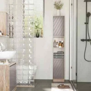 Tall Bathroom Cabinet Rustic Storage Cupboard Narrow Slim Industrial Shelf Unit - Picture 1 of 9