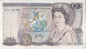 BANK OF ENGLAND BANKNOTE 20 1970 B328 GVF-aEF ERSTE SERIE A14 057405 - Bild 1 von 2