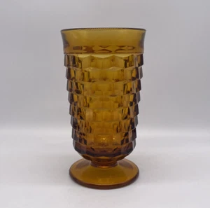 Vintage Indiana Whitehall Cubist Amber Glass Footed Drinking Glass - Picture 1 of 5