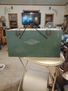 Vtg 1940s ICE BOX galvanized metal chest green Retro By Cobblestones - Picture 1 of 9