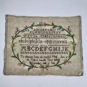 More details for antique george iii needlework sampler by gertrude cam 1808 alphabet etc.