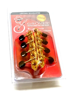 Grover Gold w/Black Button Vintage "F" Style Mandolin Tuners/Tuning Pegs 409FVGB - Picture 1 of 2