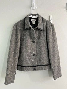 Pendleton schwarz weiß Tweed Lederbesatz Wolljacke Größe 4 - Bild 1 von 5