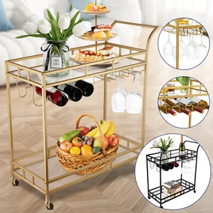ACA 2 Shelves Bar Cart Drinks Serving Trolley Wine Rack Holder Kitchen Dining AU - Picture 1 of 10
