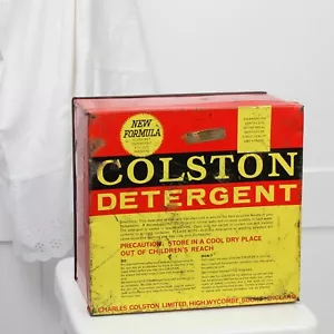 Lata detergente Colston vintage en rojo vibrante y amarillo. Artículo de cocina años 60. - Imagen 1 de 5